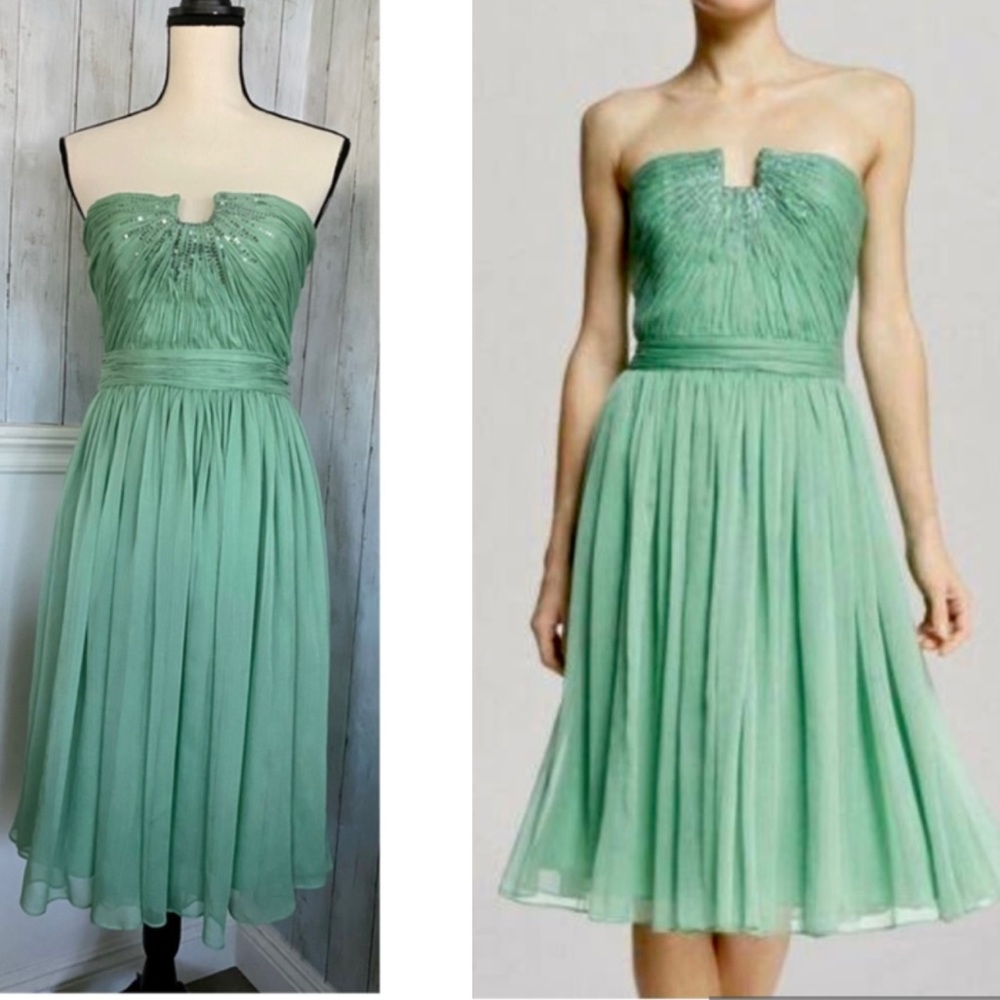 NWOT Halston Heritage Strapless Pleated Chiffon Cocktail Dress